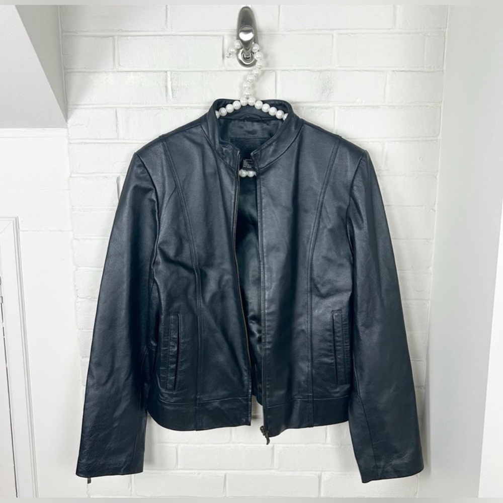 Vintage Austin Clothing Co. Black 100% Genuine Leather Zip Front Jacket Size M